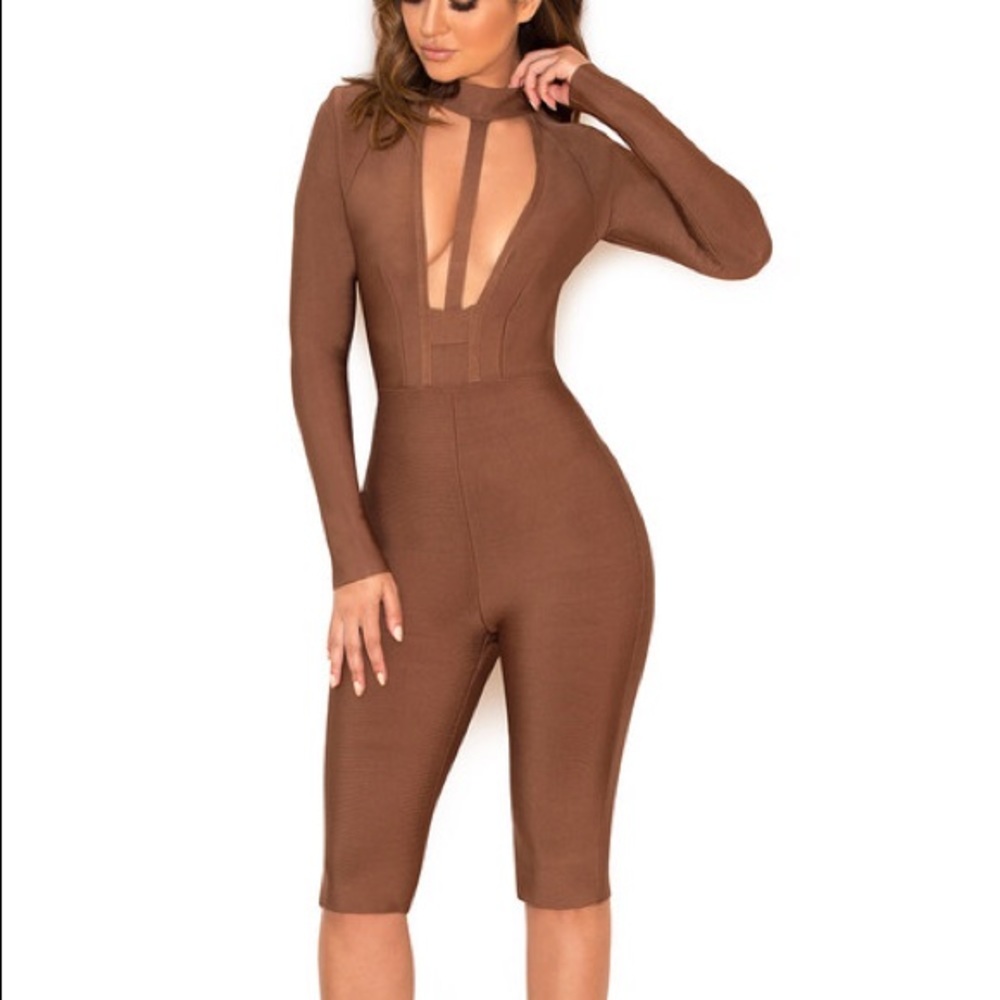 House of CB Brown Bandage Knee Length Jumpsuit